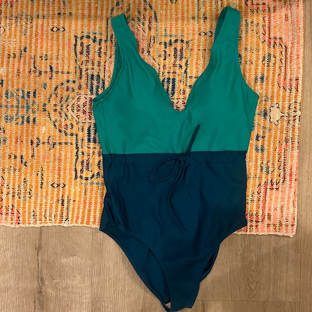 Summersalt Backflip Tie Waist Bathing Suit One Piece Teal Green 8